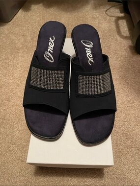 Onex Navy Slide Mules with Sparkle Strap